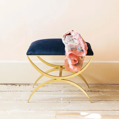 Graham & Green Brigitte Dark Blue Velvet Stool