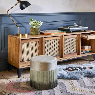 Graham & Green Taupe Ombre Fringed Stool