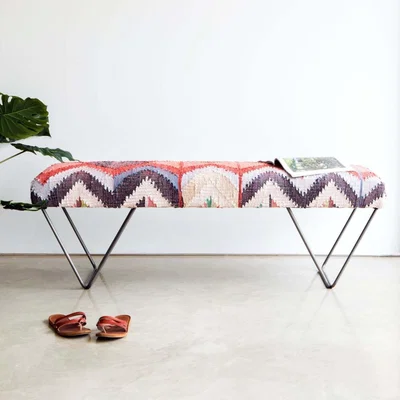 Graham & Green Karim Recycled Cotton Upholstered Bench