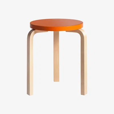 Heal's Artek Stool 60 Natural Lacquered Birch Orange Lacquered