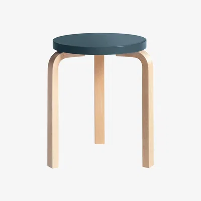 Heal's Artek Stool 60 Natural Lacquered Birch Blue Lacquered