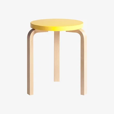 Heal's Artek Stool 60 Natural Lacquered Birch Yellow Lacquered