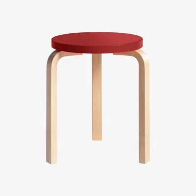 Heal's Artek Stool 60 Natural Lacquered Birch Red Lacquered
