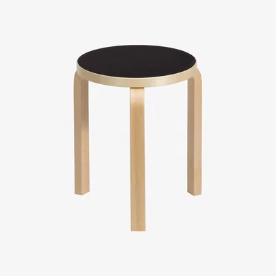 Heal's Artek Stool 60 Natural Birch Black Linoleum Seat - Heal's UK Furniture