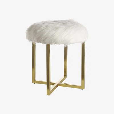 Homebase Mary Furry Stool - White