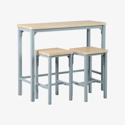 Homebase Nina Slim Bar Set with 2 Stools - Grey