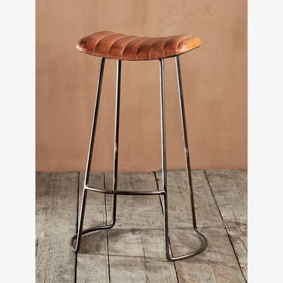John Lewis Nkuku Narwana Ribbed Leather Stool, 75cm, Aged Tan