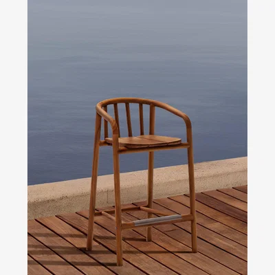 Kave Home Turqueta outdoor stool made of FSC 100% solid teak wood, height 65cm