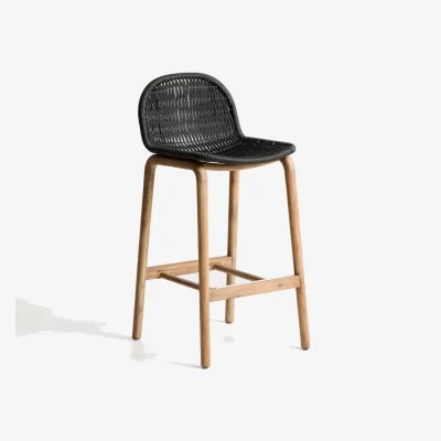 Kave Home Alipa stool in FSC 100% solid acacia wood and dark grey rope cord 75 cm