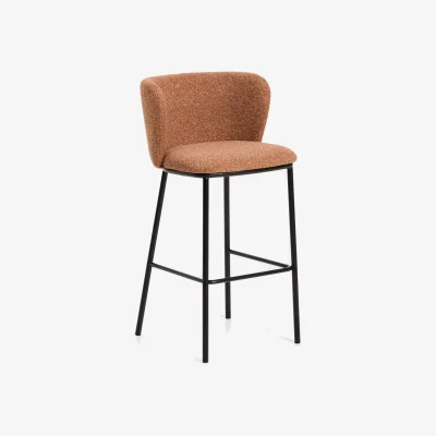 Kave Home Ciselia terracotta thick chenille stool with black finish steel legs FSC Mix Credit 75cm