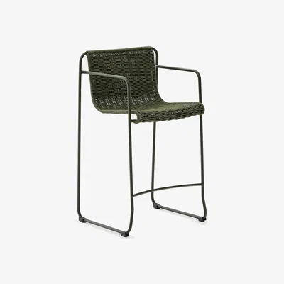 Kave Home Maurina stool in green galvanised steel and green rope cord 64,5cm