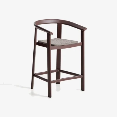 Kave Home Erice stool in aluminium and brown rope cord 65cm