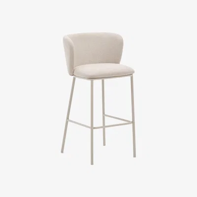 Kave Home Ciselia stool with beige chenille and beige steel, height 75 cm FSC Mix Credit