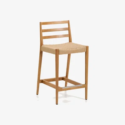 Kave Home Analy stool backrest solid oak wood natural-tone finish and rope seat 65 cm FSC 100%.