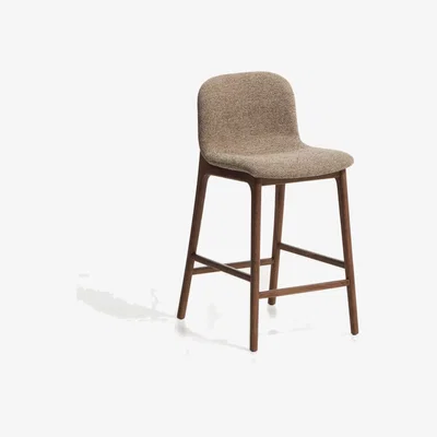 Kave Home Elnor flame-retardant stool in brown chenille with solid oak wood legs in a walnut finish 65cm