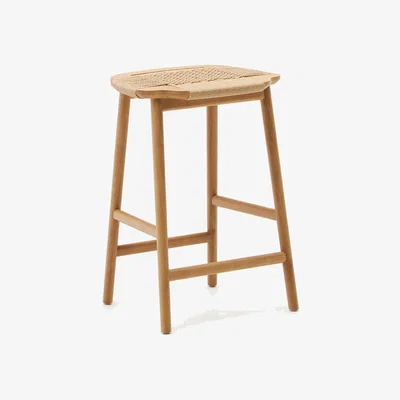 Kave Home Enit stool made of beige paper cord and solid oak wood with natural finish, 65cm FSC Mix Credit