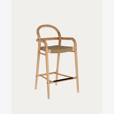 Kave Home Sheryl stool made from solid eucalyptus and beige cord 69 cm FSC 100%