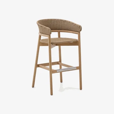Kave Home Arinella stool in FSC 100% solid acacia wood with natural finish and beige rope cord 75cm
