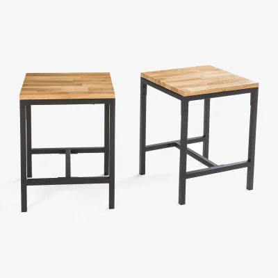 La Redoute Set of 2 Hiba Solid Oak & Steel Stools