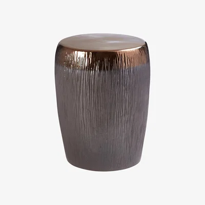 La Redoute Drum Shaped Textured Occasional Stool with Copper Finished Edge