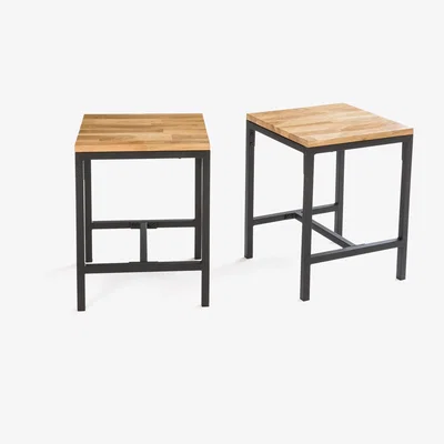 La Redoute Set of 2 Hiba Stools in Solid Oak and Steel