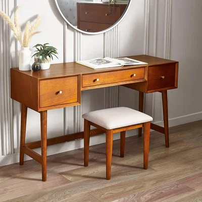 La Redoute Elijah Retro Ash Wood  Retro Ash Wood Dressing Table And Stool Set