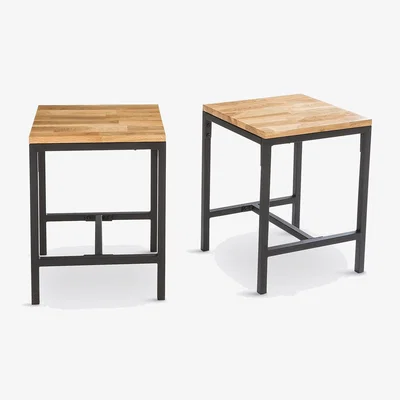 La Redoute Set of 2 Hiba Solid Oak & Steel Stools
