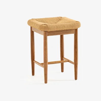La Redoute Andre Solid Oak Stool with Braided Seat
