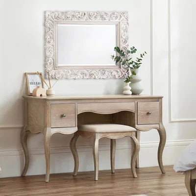 La Redoute Eléa French Antique Limed Oak Dressing Table and Linen Stool Set
