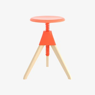 Made in Design Jerry Stool - / H 50 to 66 cm - Wood & plastic by Magis Orange/Natural wood