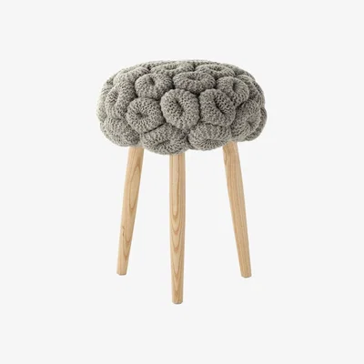 Made in Design Knitted Stool - Ø 35 x H 52 cm by Gan Grey/Natural wood