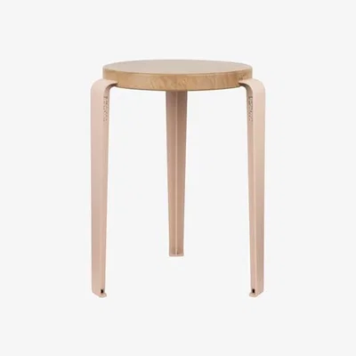 Made in Design Lou by Heju Stackable stool metal pink / H 45 cm - Eco-certified Oak - TIPTOE