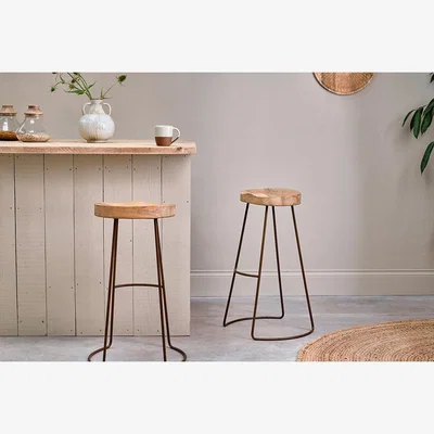 Nkuku Nkuku Loko Mango Wood Dining Stool | Chairs Dining Stools & Benches | Rust | Tall 76 x 38 x 28 cm