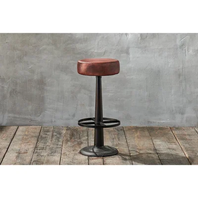 Nkuku Nkuku Narwana Leather Round Stool | Furniture | Brown