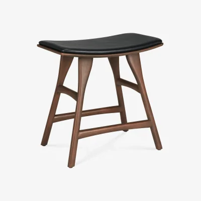 Nordic Nest Ethnicraft Osso stool Teak-black leather