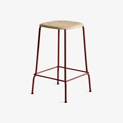 Nordic Nest HAY Soft Edge 30 Low bar stool Oak-fall red steel frame