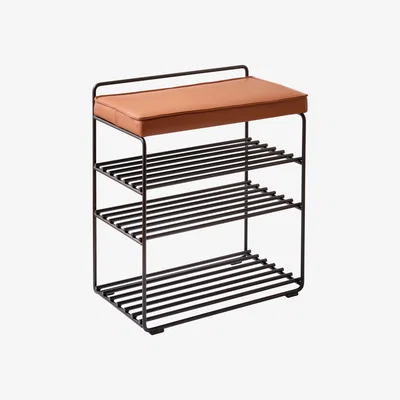 Nordic Nest Maze Lower East Seat shelf-stool 50x28x58 cm Black-cognac leather