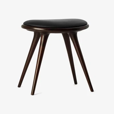 Nordic Nest Mater Mater stool Leather black. dark stained beech stand