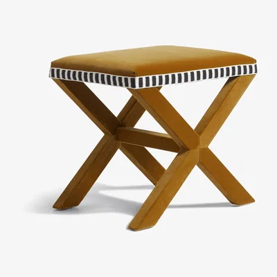 OKA OKA, Vaquero Velvet Stool - Camel, Stools, Birch/Velvet, Striped
