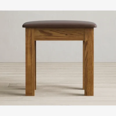 Oak&More Harrogate Rustic Solid Oak And Leather Dressing Table Stool