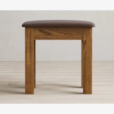 Oak&More Country Rustic Solid Oak And Leather Dressing Table Stool