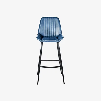 Olivia's Olivia's Liberty Leather and Iron Retro Bar Stool in Blue