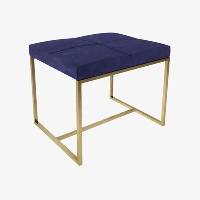 Olivia's Gillmore Federico Midnight Blue Velvet With Brass Frame Stool / Large