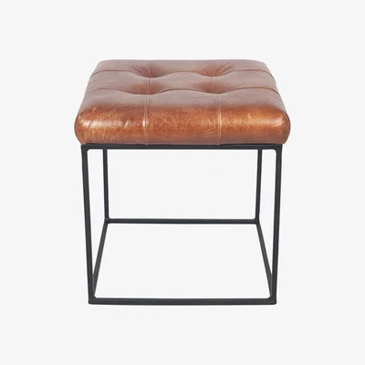 Olivia's Olivia's Celina Vintage Leather and Iron Buttoned Stool in Brown
