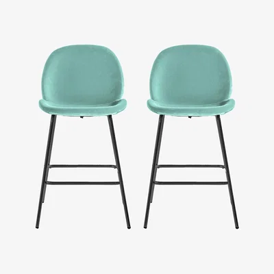 Perch and Parrow Ella Velvet Bar Stool in Mint, Set of Two