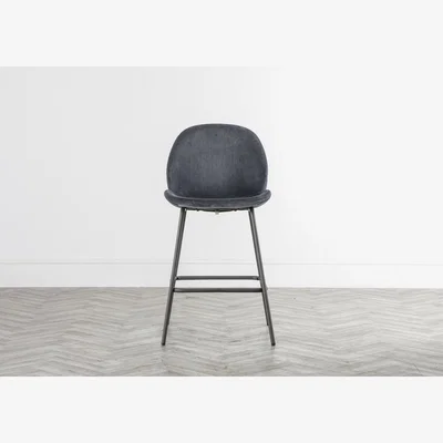 Perch and Parrow Ella Velvet Bar Stool in Iron Grey, Set of Two