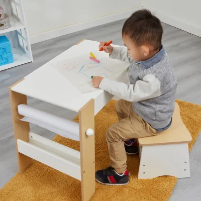 The Range Kids Play Table and Stool Set - White and Pine