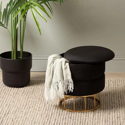 The Range Round Velvet Storage Stool for Bedroom - Gold