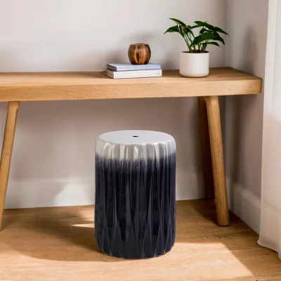 The Range Azul Ombre Blue and White Ceramic Side Table and Stool - Blue