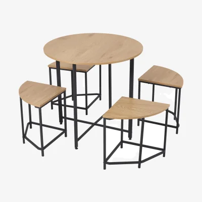 The Range Compact Dining Table and Stool Set for Home Use - Original Wood & Black